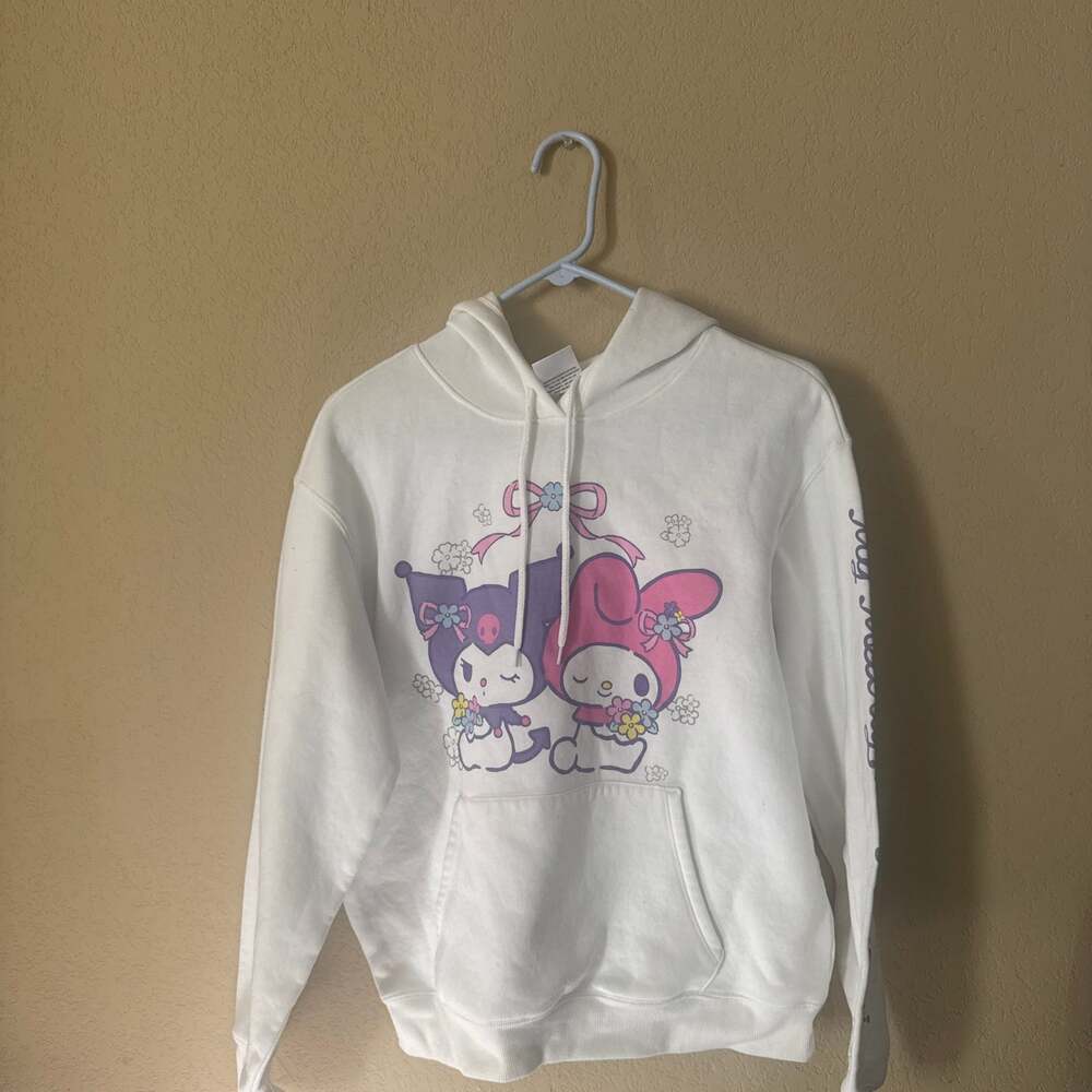 Sanrio My Melody & Kuromi Graphic Print White Fleece Hoodie